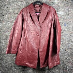 Woman Within Leather Jacket Womens Plus‎ Size 16W Red Button Parka Coat